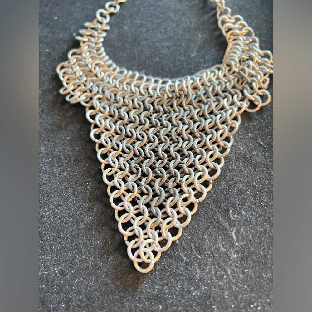 Vintage hand made Chainmaille Bib Necklace Stainless 16 in